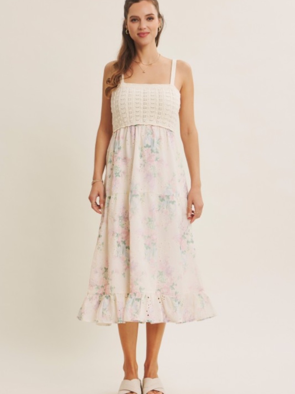 Dreamiest Crochet Twofer Midi Dress With Eyeelt - Picture 2 of 6